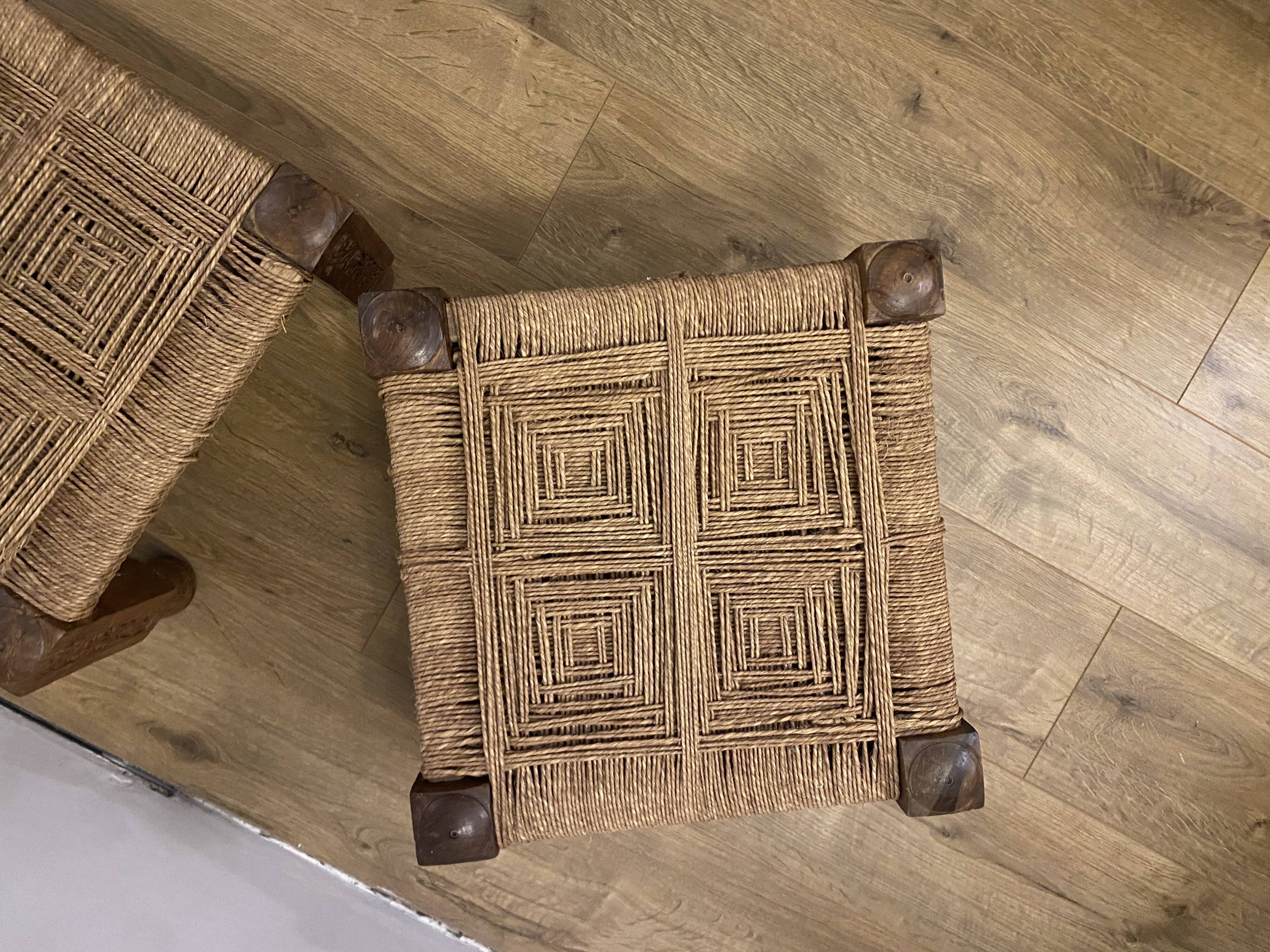 3 wooden and rope charpoy stools