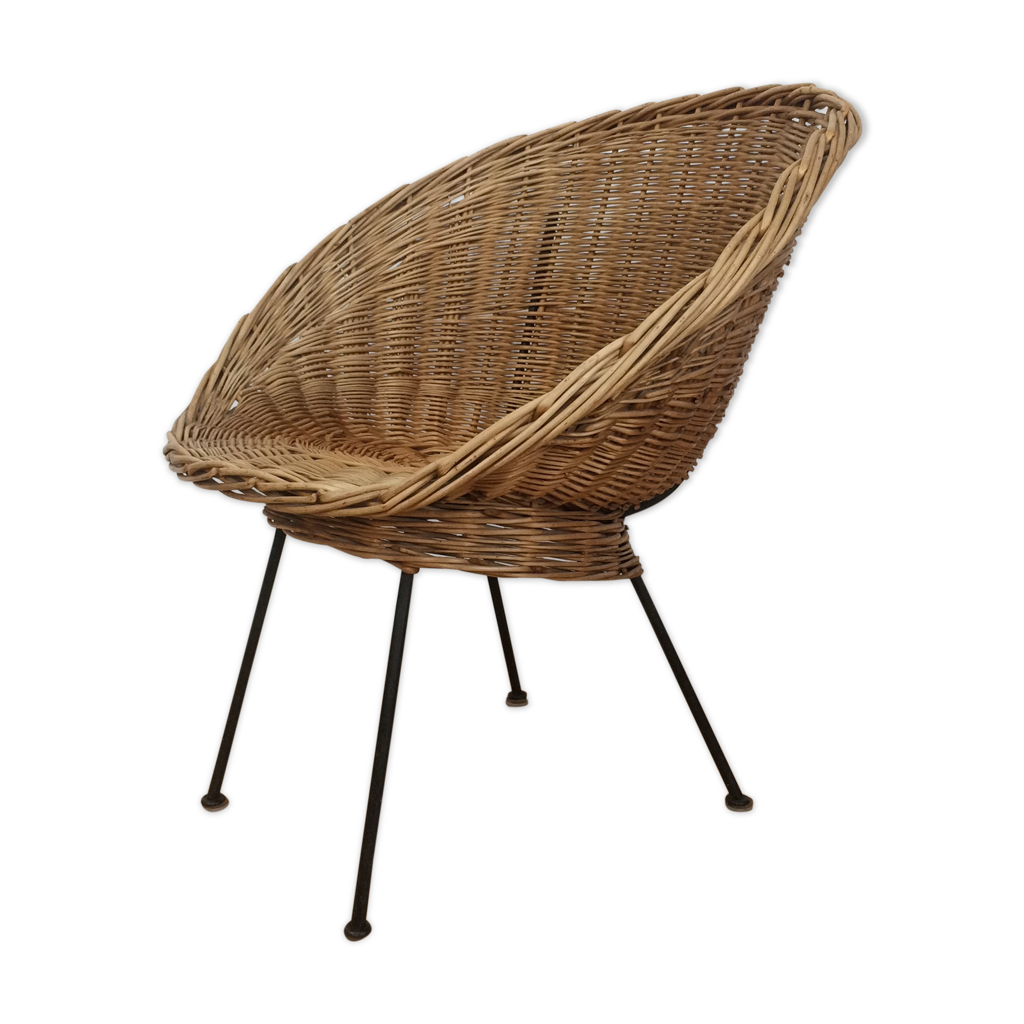 Rattan and wicker basket chair, 5060s Selency