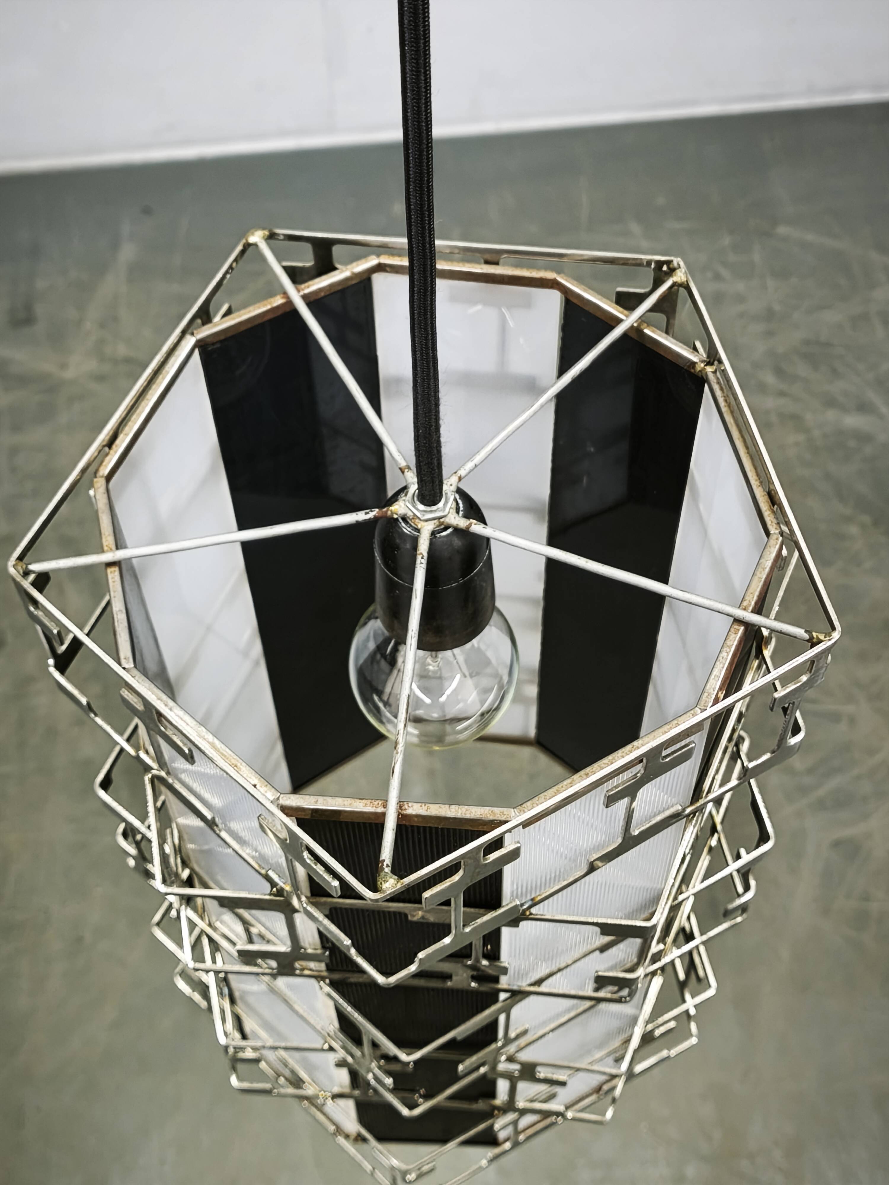 Mid-Century Czech Chrome Geometric Pendant Light, 1960s