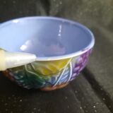 Service à thé, tête à tête, théière + 2 tasses et sous-tasses, faïence de Salins,  barbotine, TBE.