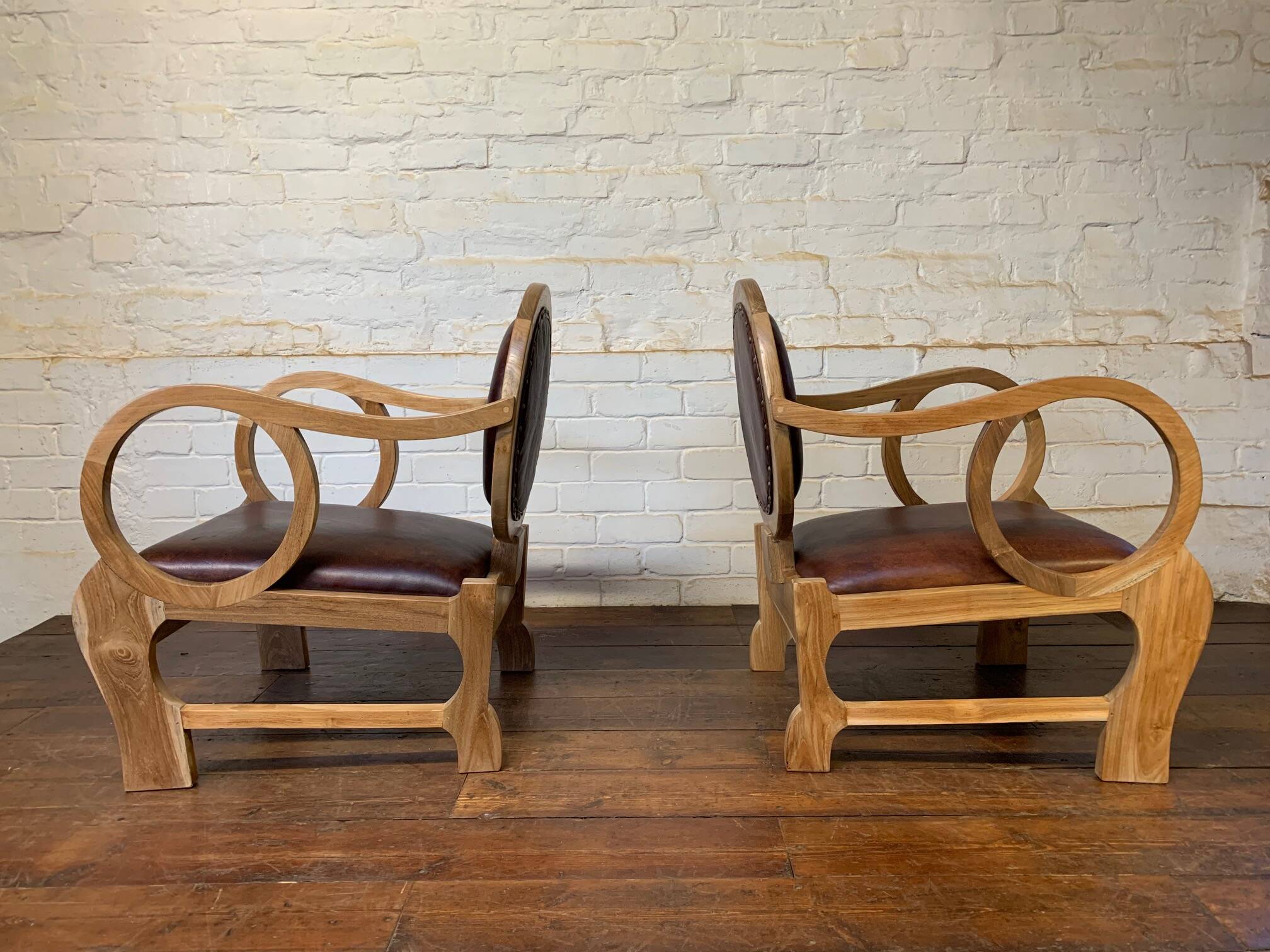 Pair of Hungarian Walnut & Leather Chairs by Lajos Kozma 1884-1948
