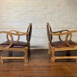 Pair of Hungarian Walnut & Leather Chairs by Lajos Kozma 1884-1948