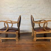 Pair of Hungarian Walnut & Leather Chairs by Lajos Kozma 1884-1948