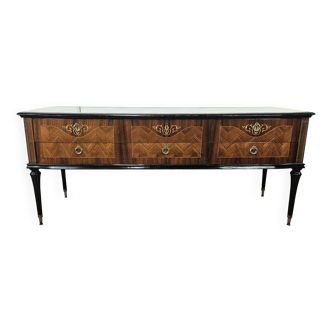 1960s bedroom dresser with six drawers and glass top