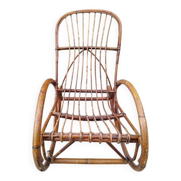 Rocking-Chair En Rotin Vintage