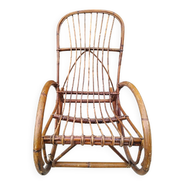 Rocking-Chair En Rotin Vintage