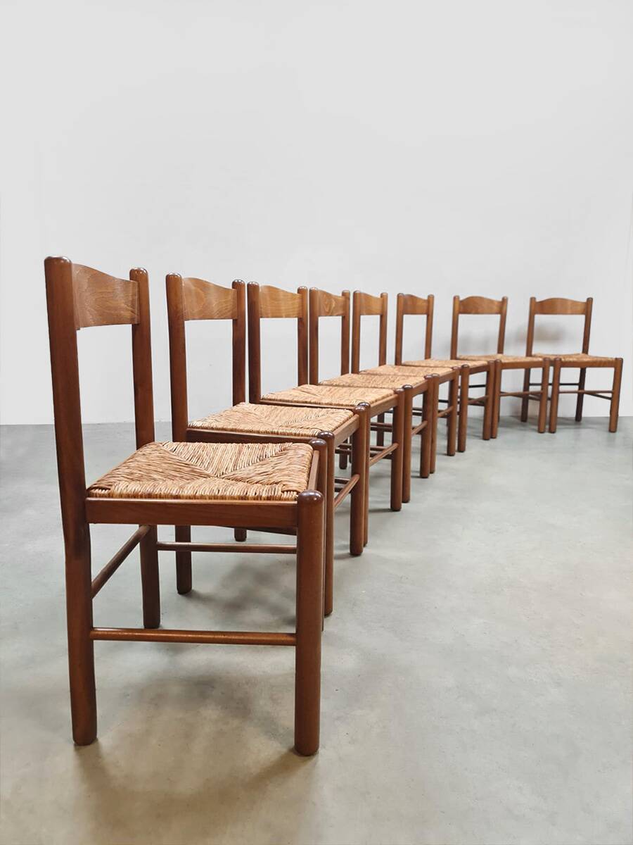 Rustic chalet rush dining chairs vintage 'Wabi Sabi'