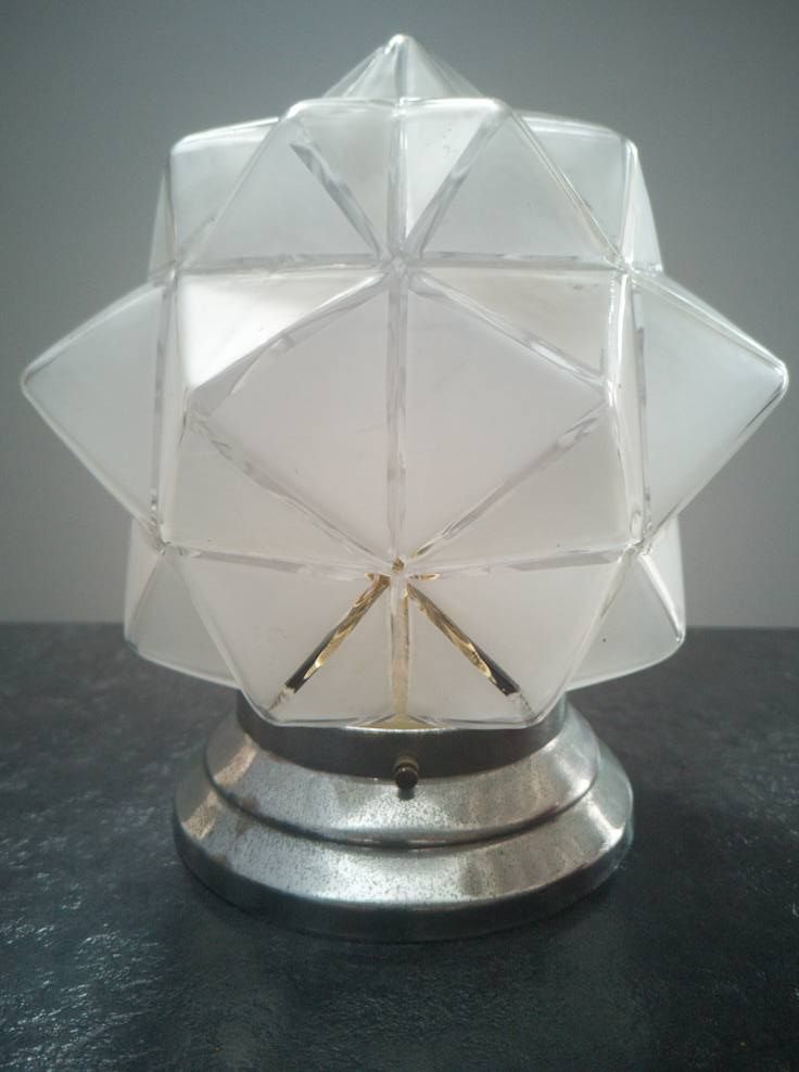Old ceiling lamp globe opalescent glass rare model Ø 18 cm ART DECO 1930 POLYEDRE 96 faces