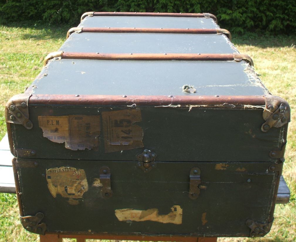 Green vintage travel trunk