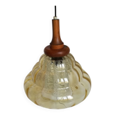 Scandinavian jellyfish pendant lamp in glass and wood 1970