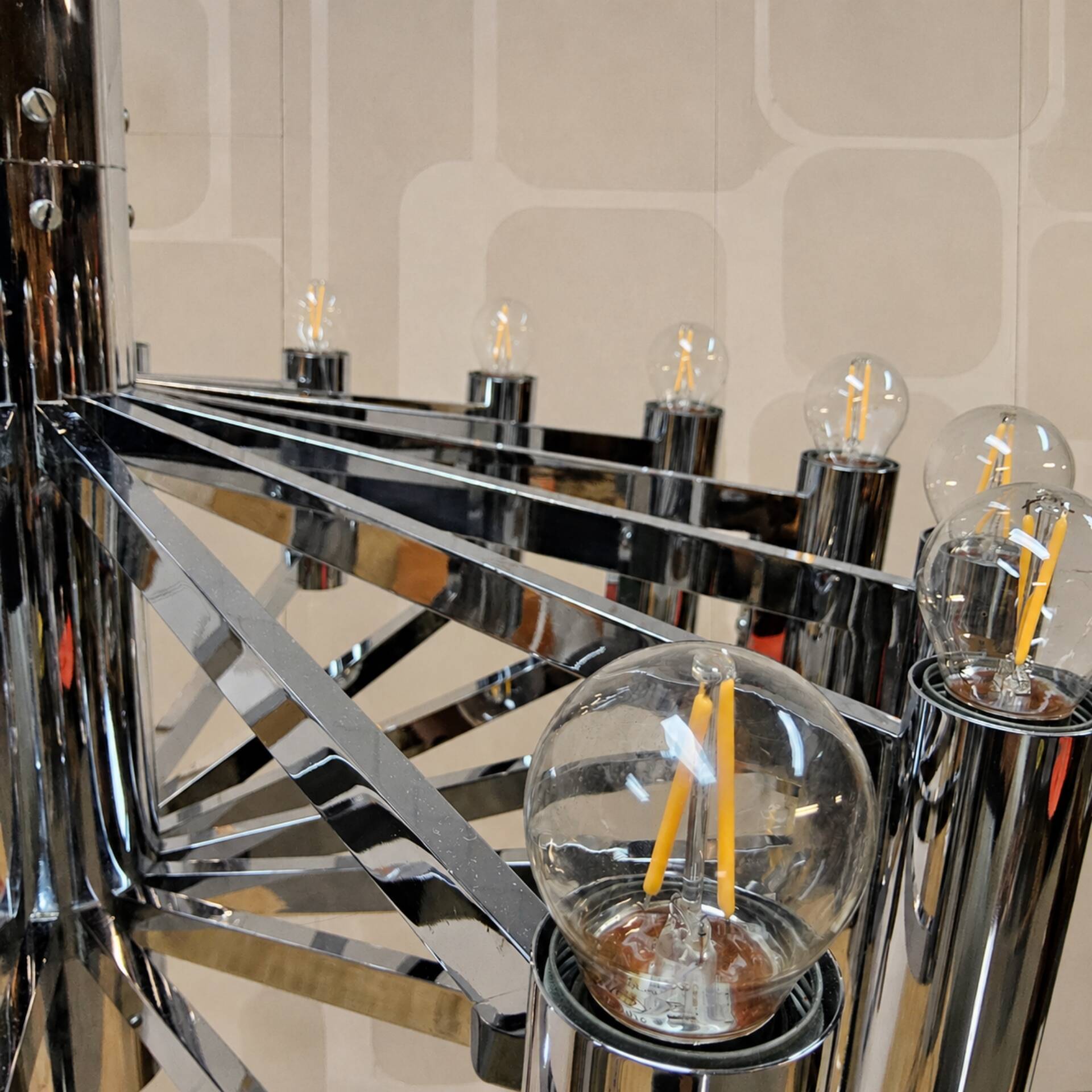 Vintage large chrome Italian Space Age pendant lamp Sciolari
