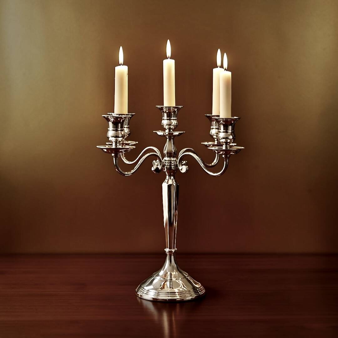 Vintage five-branch chandelier in chrome metal.