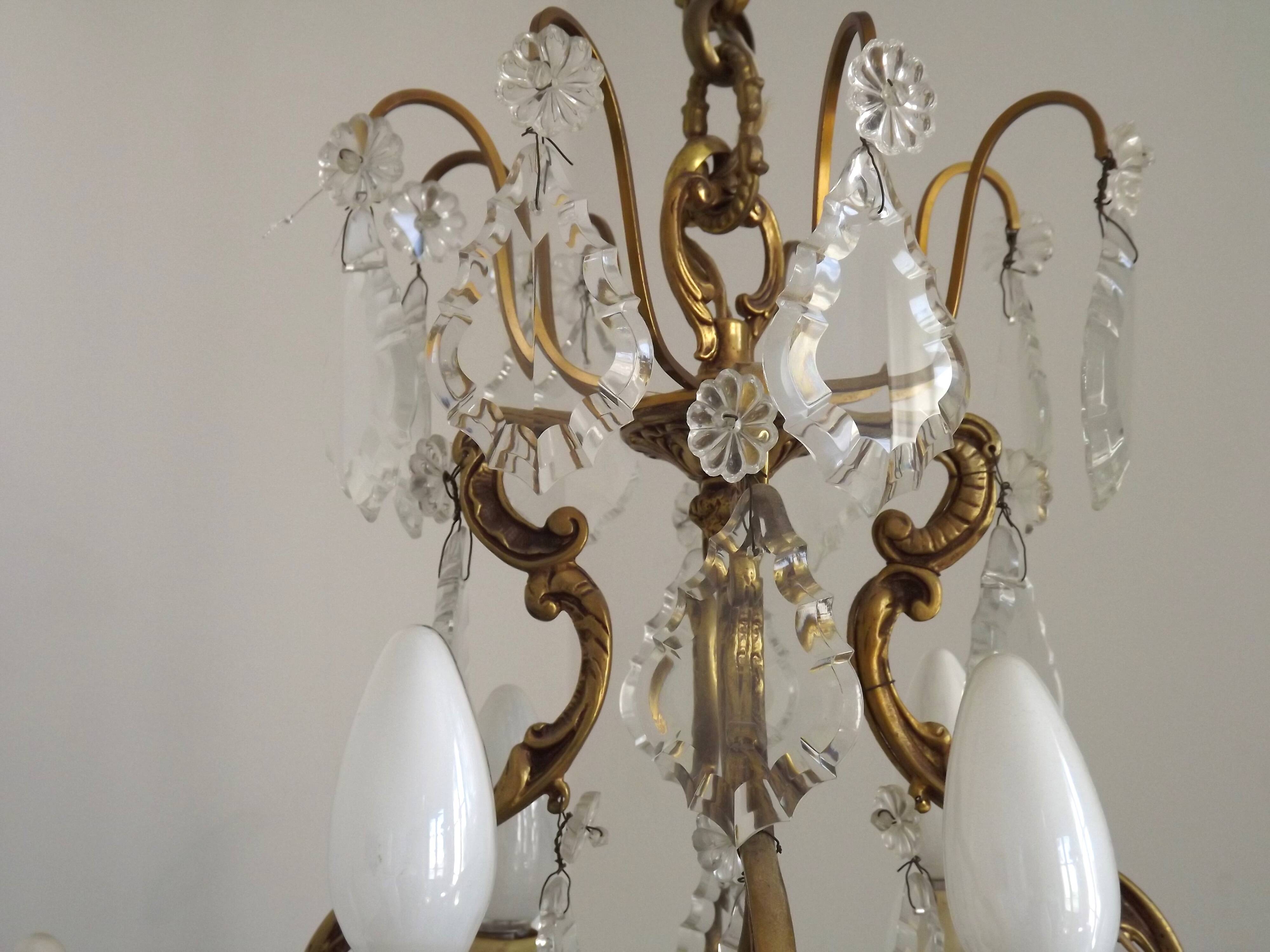 Lustre Cage 12 Lights Art Nouveau Bronze Glass and Crystal 5226