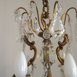 Lustre Cage 12 Lights Art Nouveau Bronze Glass and Crystal 5226