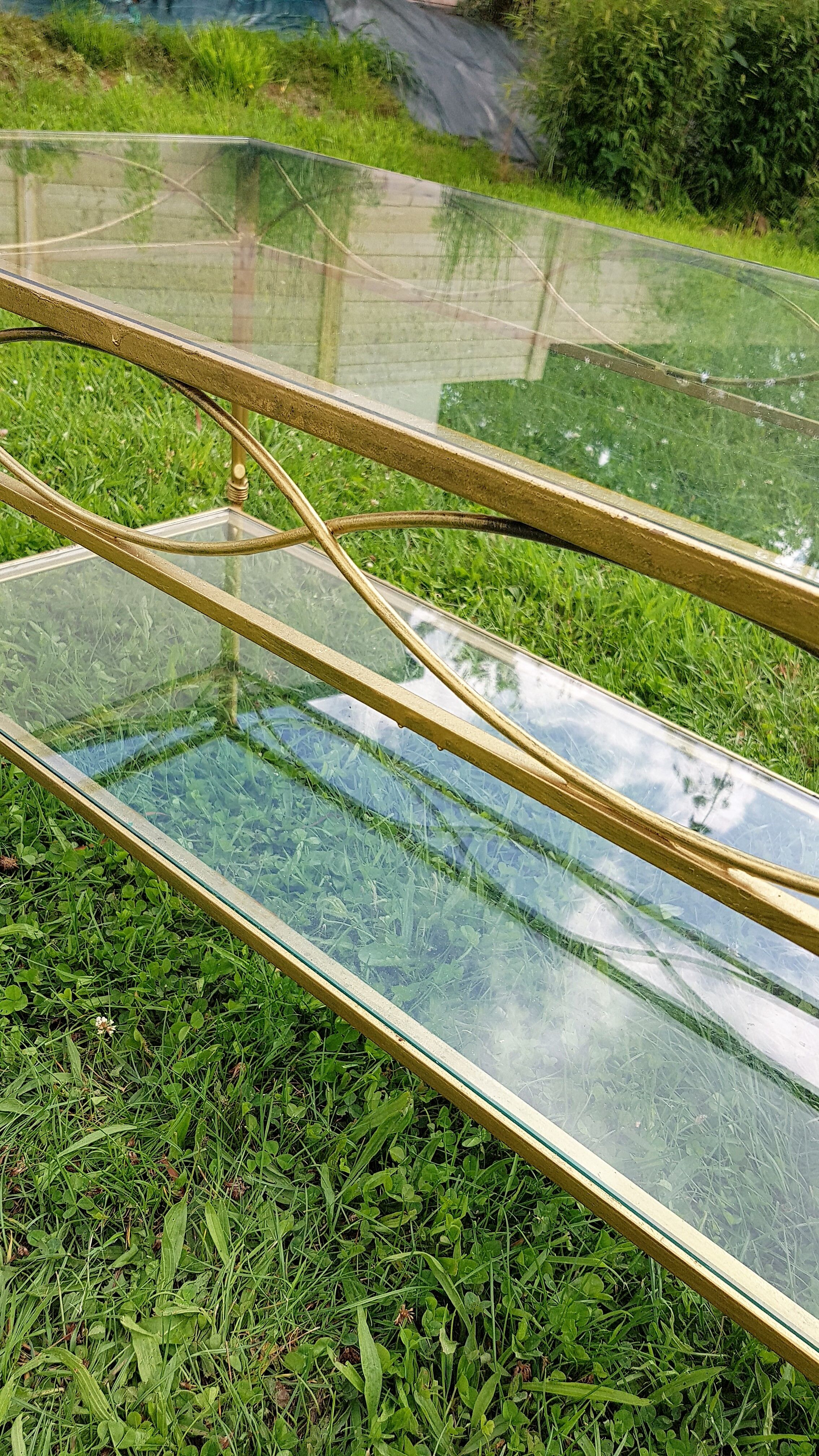 Gold metal and glass coffee table