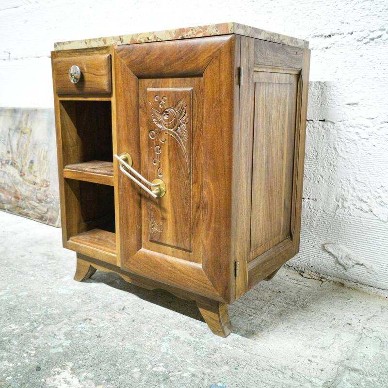 Art deco wood and marble bedside table