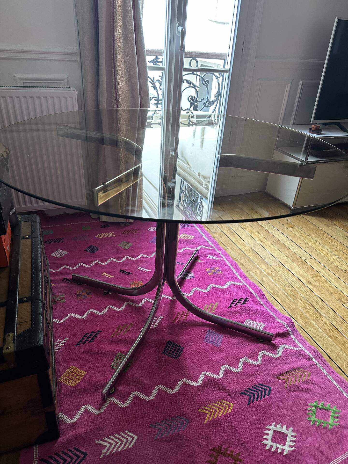 Italian glass and chrome dining table