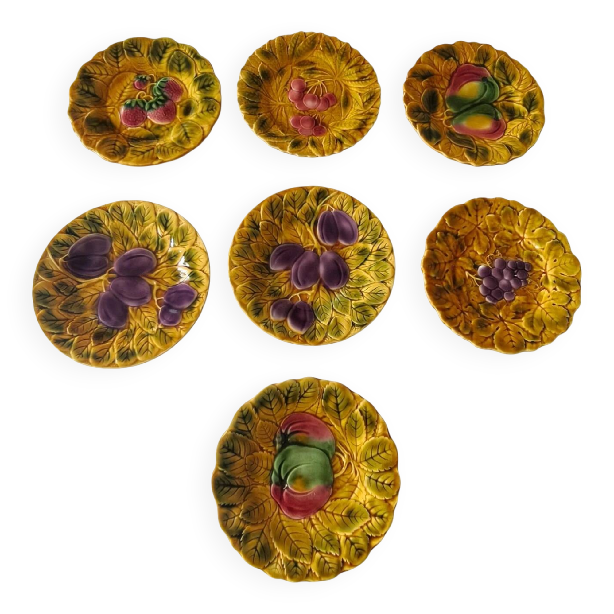 7 assiettes barbotine Sarreguemines