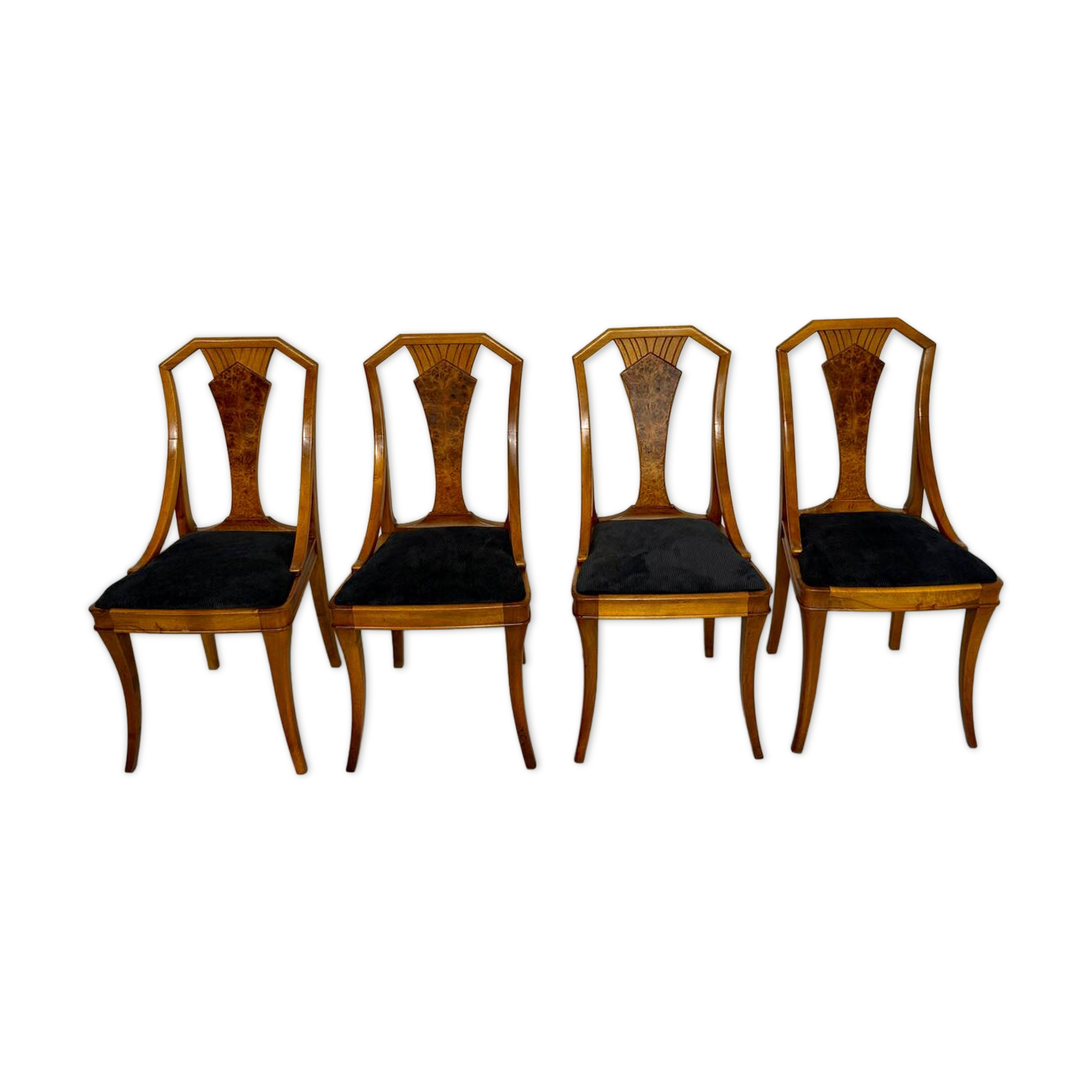 Set of 4 walnut/burl wood chairs, Art Nouveau, early 20th century