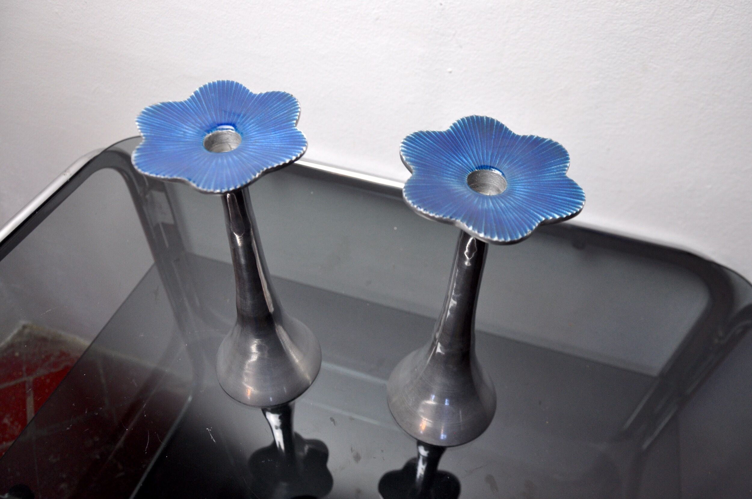 Pair of floral brutalist candlesticks by david marshall, 1980, spain