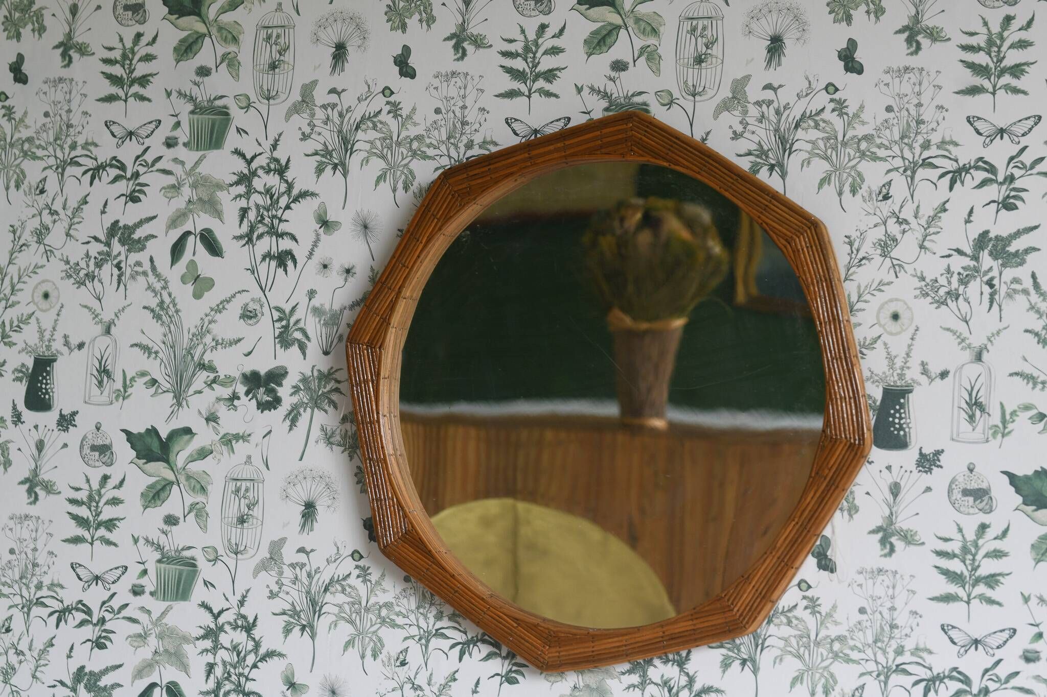 Octagon Shape Framed Pencil Reed Wall Mirror