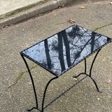 Coffee table/side table in the style of Jacques Adnet, made of steel and glass
