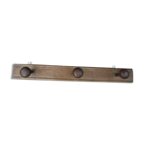 Wooden wall coat holder with 3 vintage hooks
