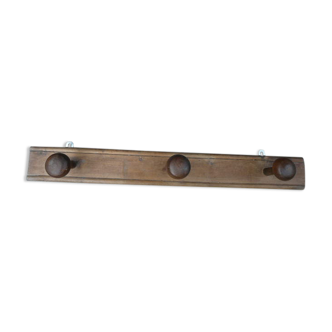 Wooden wall coat holder with 3 vintage hooks