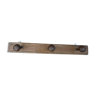 Wooden wall coat holder with 3 vintage hooks