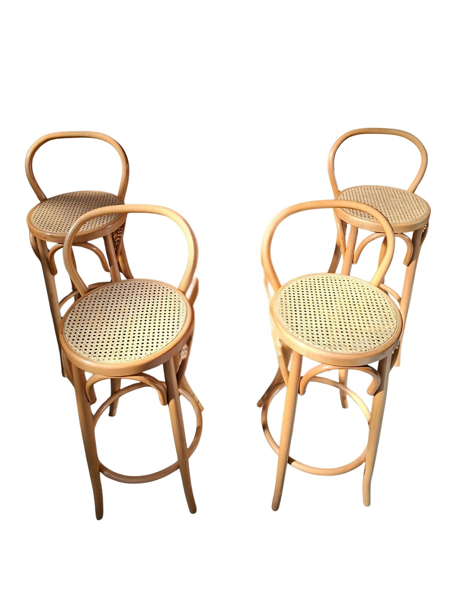 Set di 4 Sgabelli Thonet Style in Legno Curvato e Paglia di Vienna '70