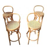 Set di 4 Sgabelli Thonet Style in Legno Curvato e Paglia di Vienna '70