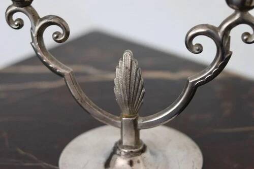 Vintage Pewter Double-Arm Candelabra – Art Nouveau Style Candle Holder