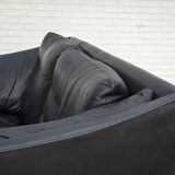 1970s, Danish 2-seater sofa, original black furniture leather, teak wood.