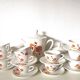 Ceramic coffee or tea service moulin des loups (orchies) flower from the 60s