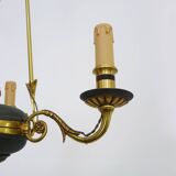 Chandelier, suspension in gilded bronze and green sheet metal with 3 arms, Empire style. Early 20th century