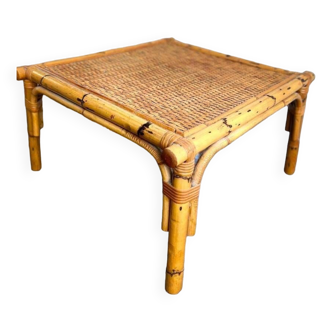 Table basse carrée en bambou vintage / table basse avec rotin