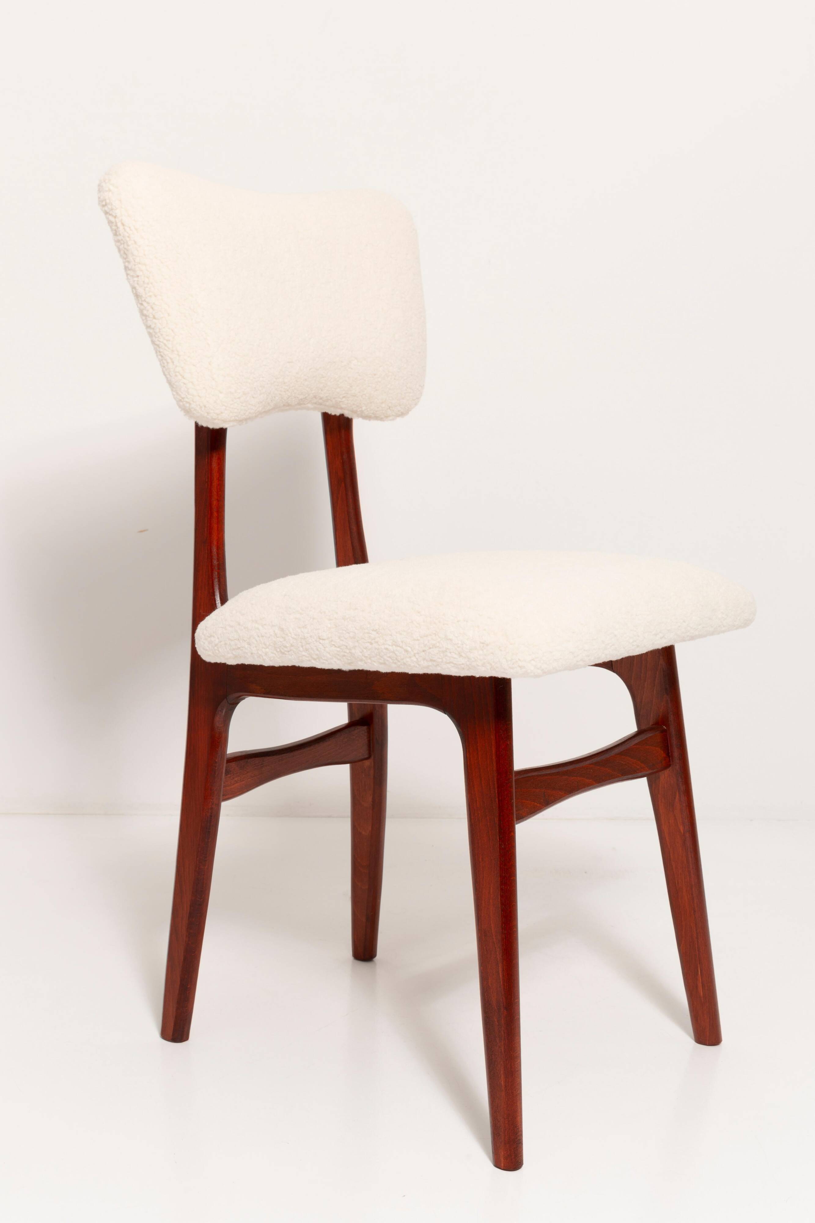 Beech wood armchair in cherry colour with cream boucle fabric - 20th century, Europe, 1960.