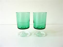 6 Old Luminarc Foot Glasses Light Green H10 cm