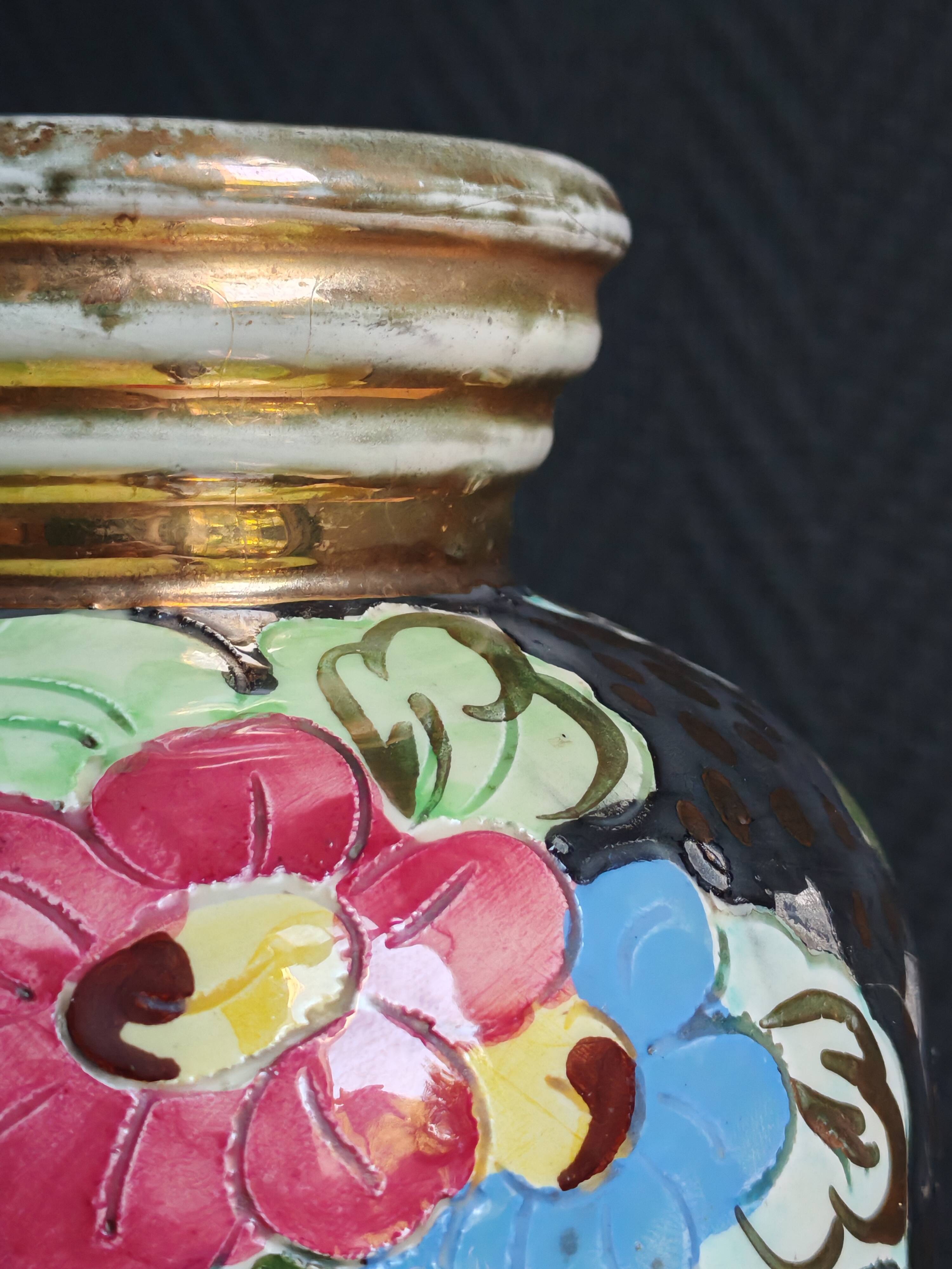 Vintage Ceramic Vase Arte Veneziana, Hand-Painted Flower Decor