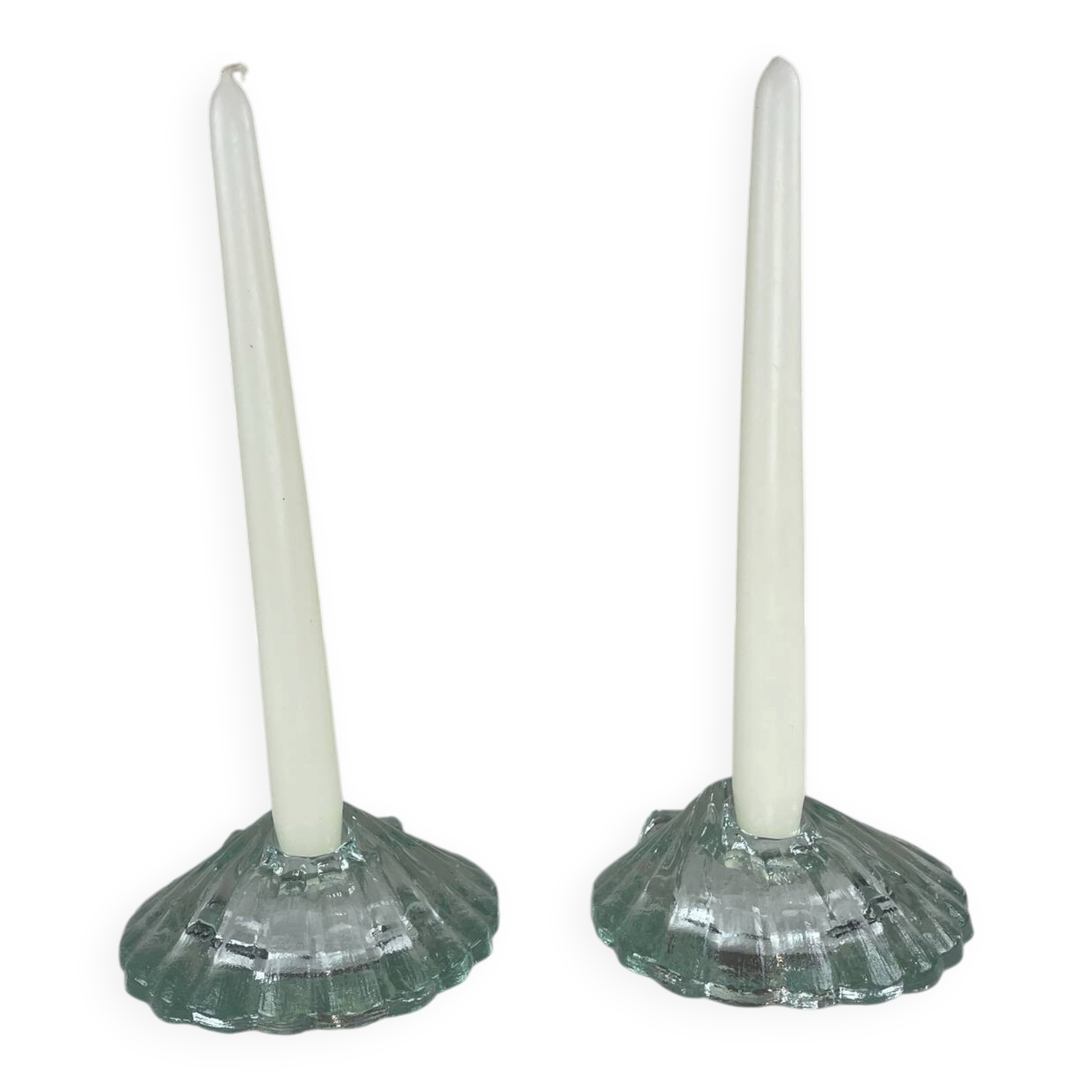 Pair of scallop shell candlesticks