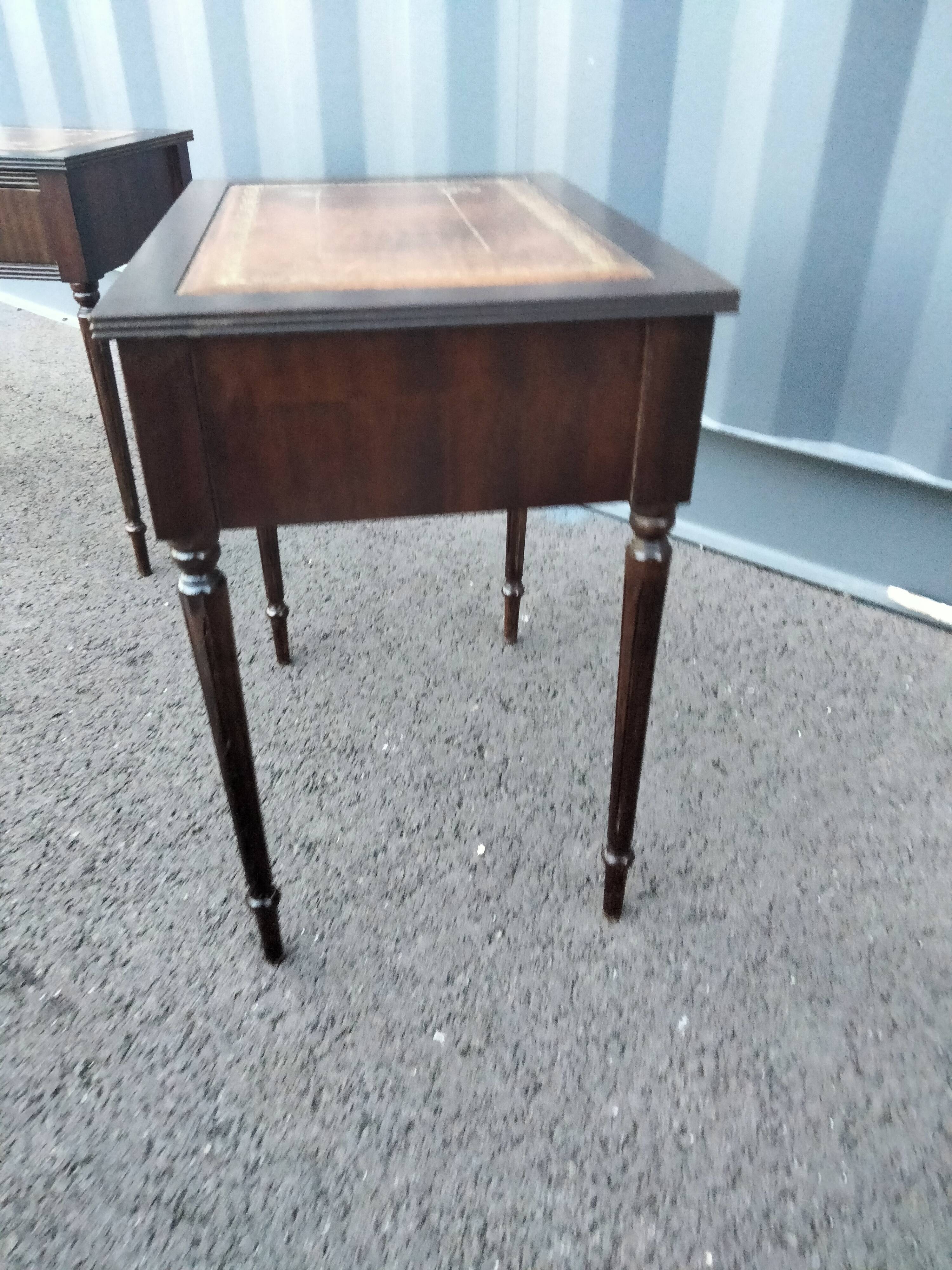Pair of bedside tables side tables old leather top style louis xvi