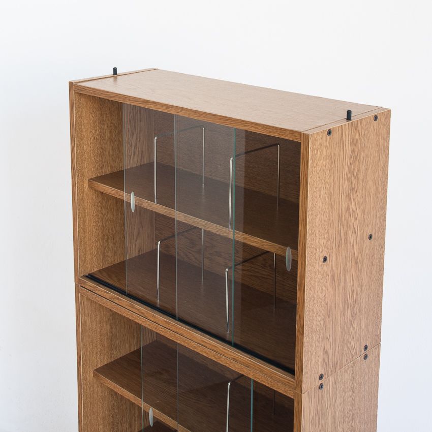 Set of 4 vintage CD shelves with glass doors, France 1990