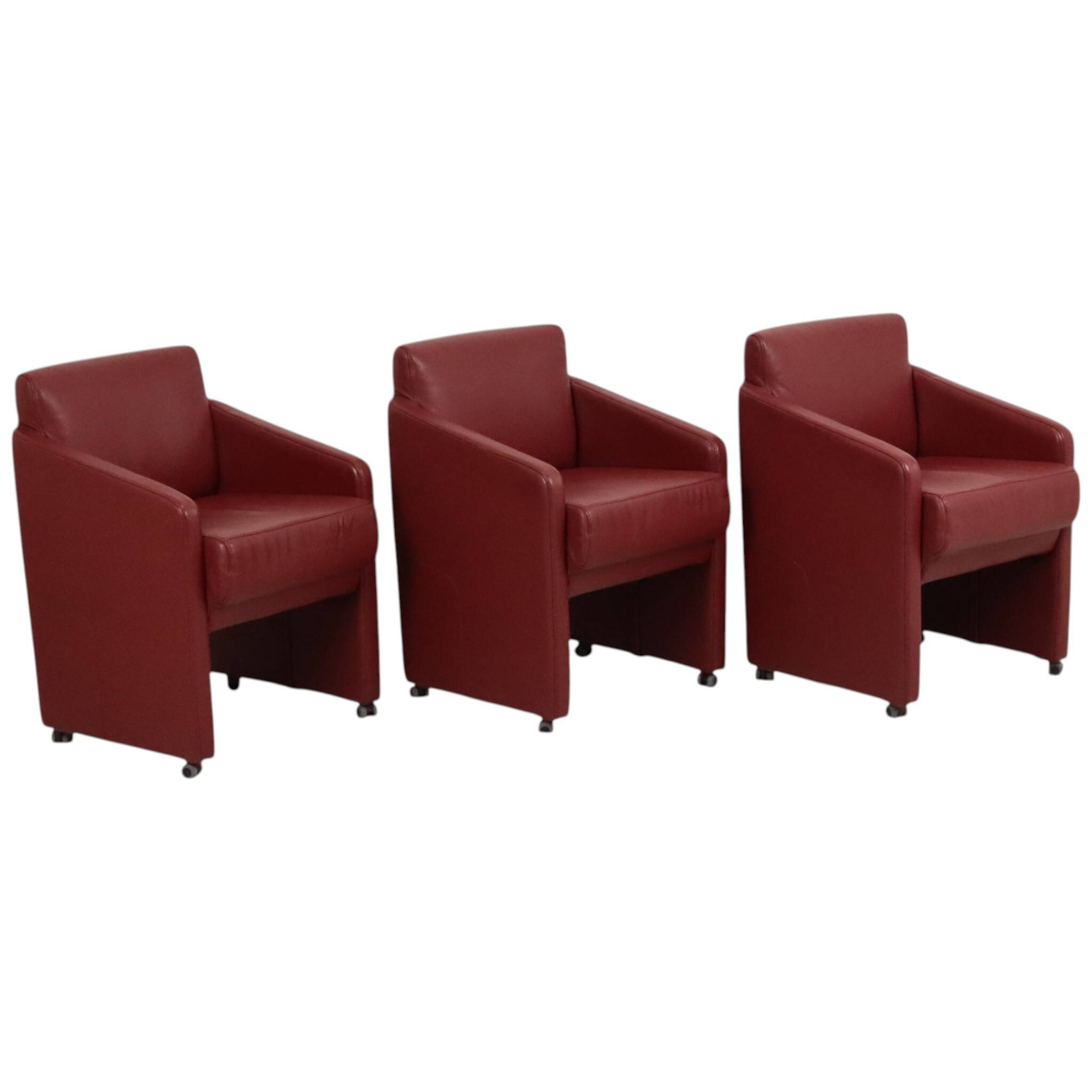 Ensemble vintage de 6 fauteuils rouges en simili cuir de haute qualité