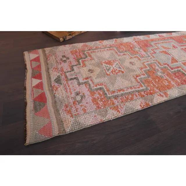 1970s Vintage Turkish Hand-Knotted Wool Cotton Red Runner Rug 90x307