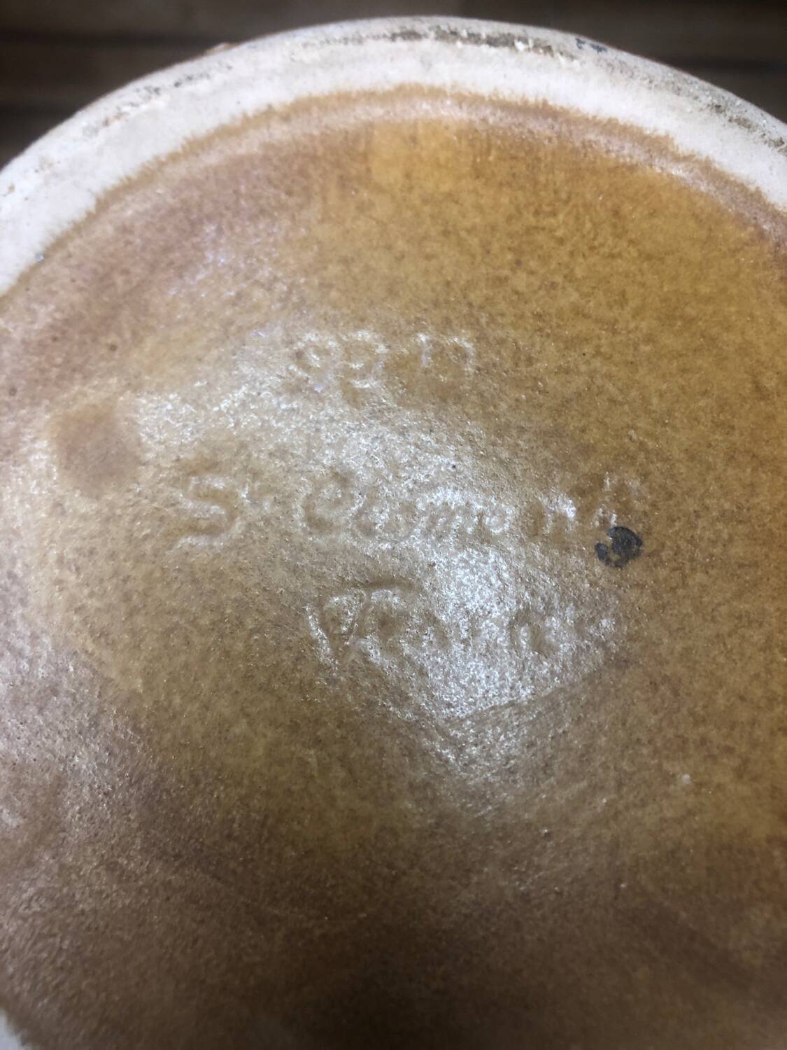 Old Vase With Handles ST CLÉMENT France Ceramic Brown & Orange Vintage #A412