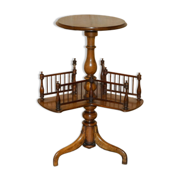 Table bibliothèque tournante en noyer moucheté victorienne restaurée antique