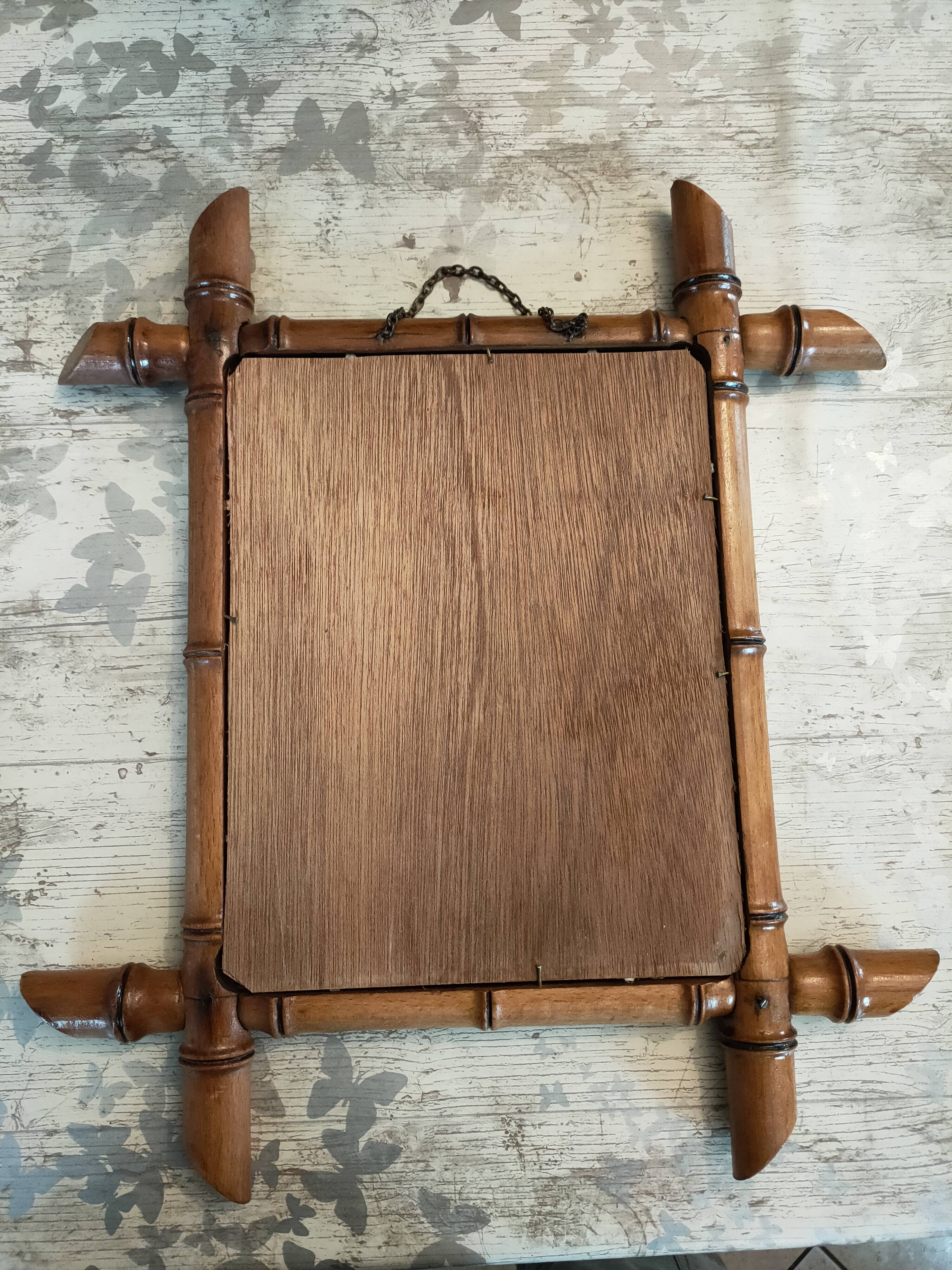 Faux bamboo wooden wall mirror