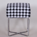 Small Chrome Black & White stool by SAB, Made in the 1930s, New upholstery