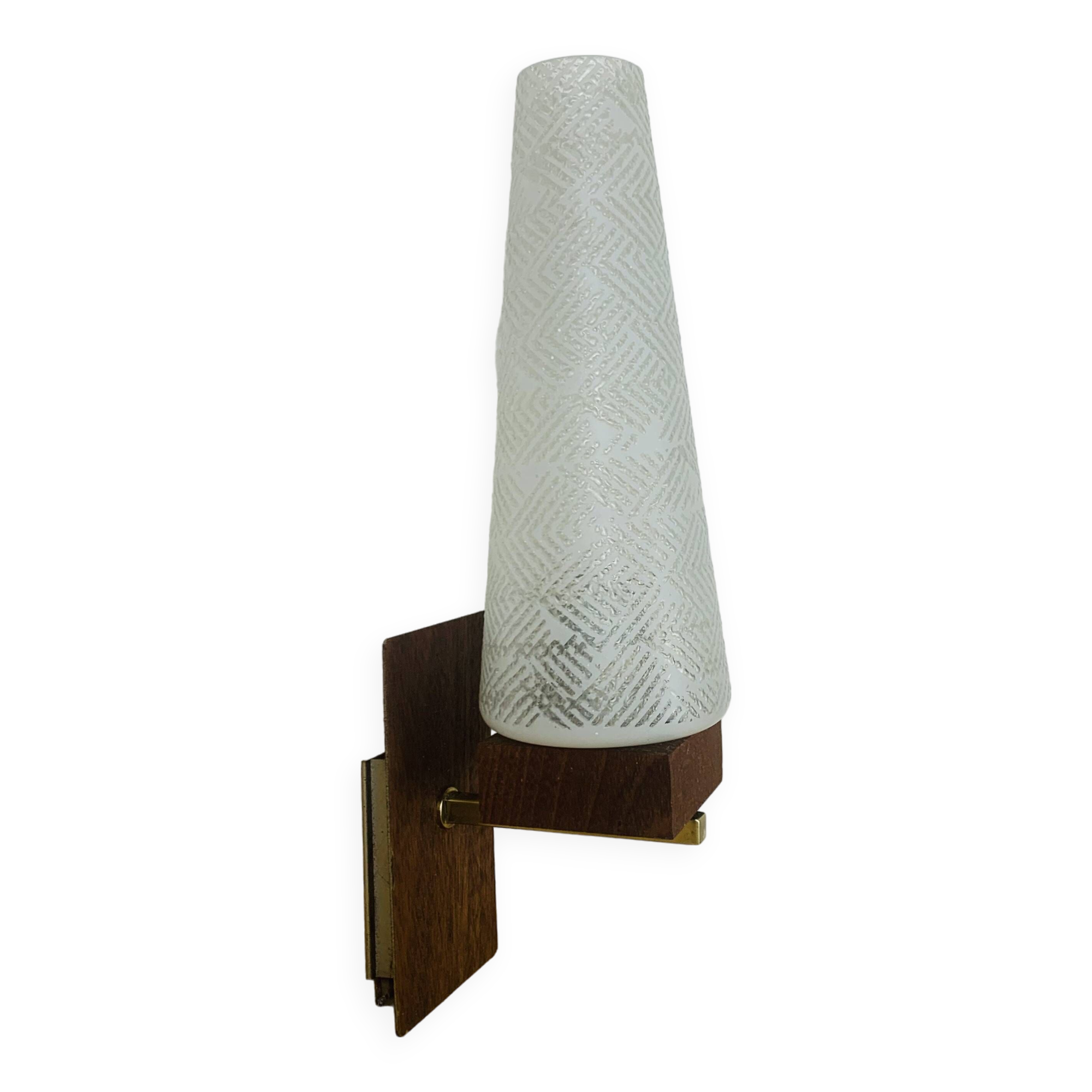 Scandinavian opaline teak wall light from the 60s