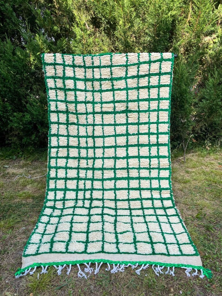 Berber carpet azilal checkerboard, inverted tiles green and cream